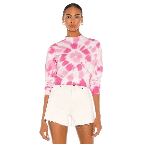 Pam & Gela Medium Tie-Dye Pink & White Cropped Sweatshirt - Picture 1 of 16